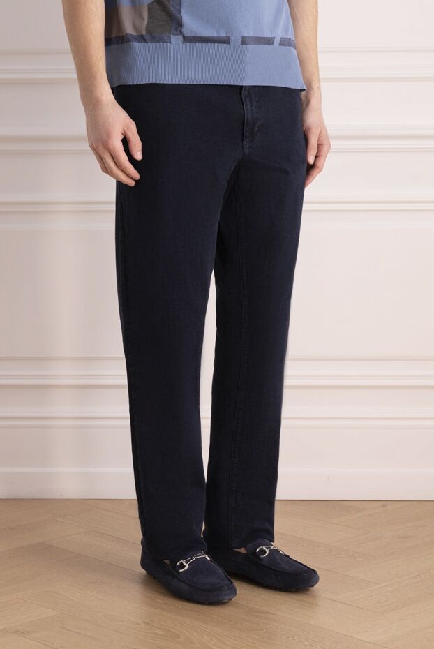 Zilli men's cotton jeans dark blue with orange embroidery 167284 - photo 3