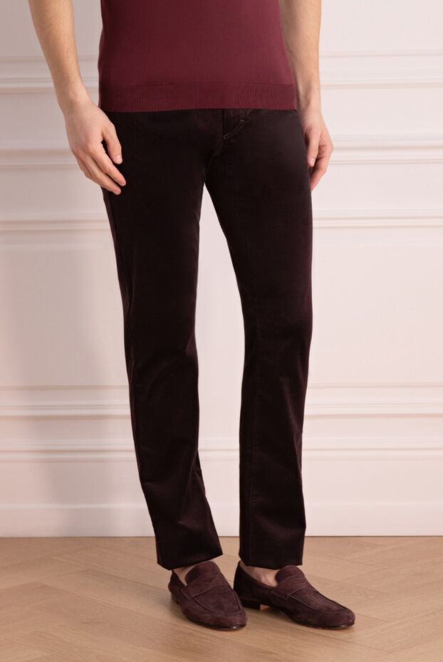Zilli men's burgundy jeans made of cotton and cashmere 167291 - photo 3