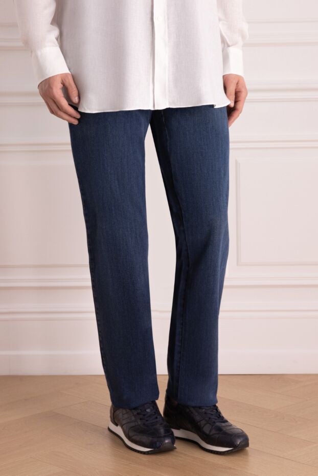Zilli men's cotton jeans dark blue with red stitching 167308 - photo 3