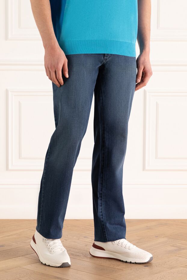Zilli men's blue cotton jeans with orange inserts on pockets 167309 - photo 3