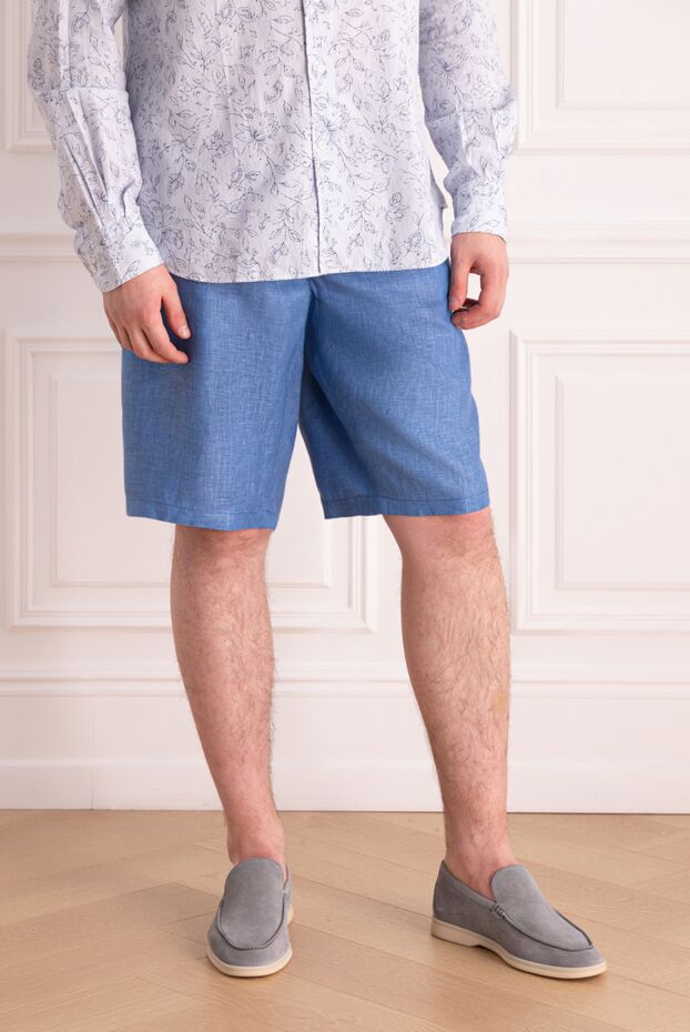 Zilli men's linen shorts in light blue with a large logo 167322 - photo 3