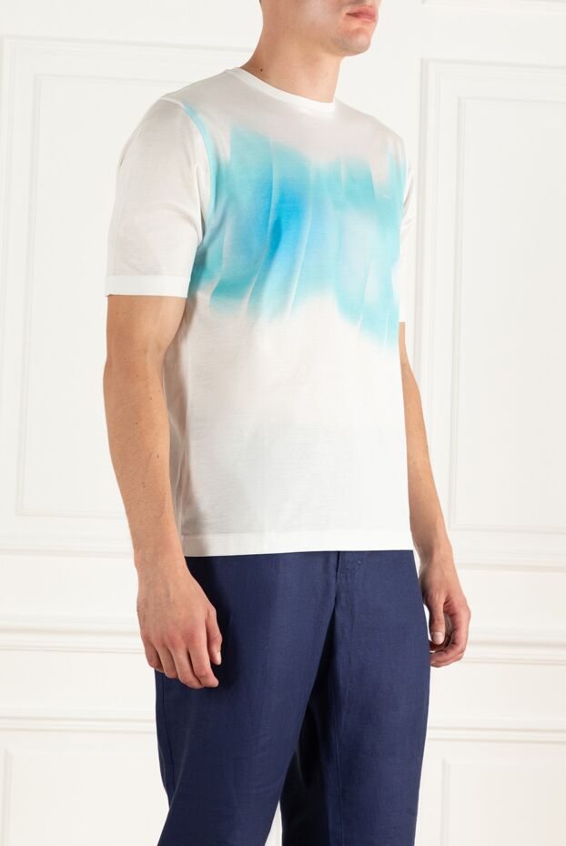Zilli men's white cotton t-shirt with soft gradient in blue tones 167403 - photo 3