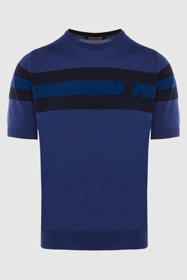 Zilli men's knitted jumper in blue with contrasting horizontal stripes 167408 - photo 1