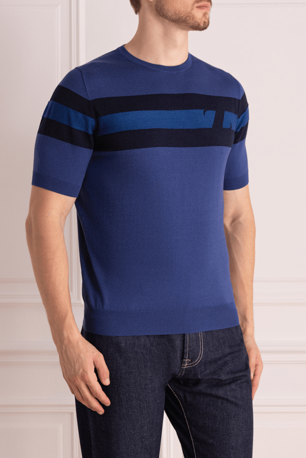 Zilli men's knitted jumper in blue with contrasting horizontal stripes 167408 - photo 3