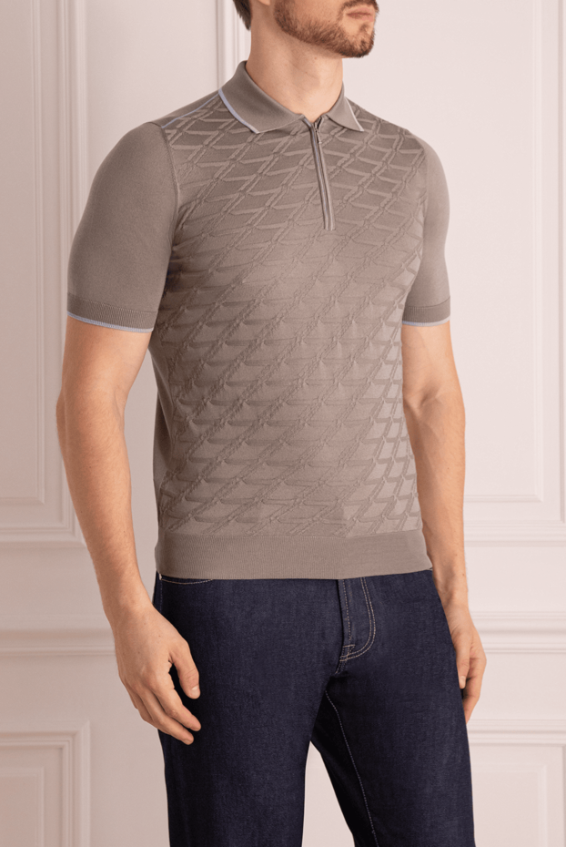 Zilli silk polo with zip and relief pattern on the chest in warm brown 167409 - photo 3