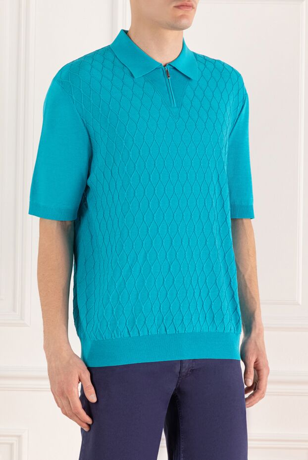Zilli turquoise knit polo shirt with a textured pattern 167417 - photo 3