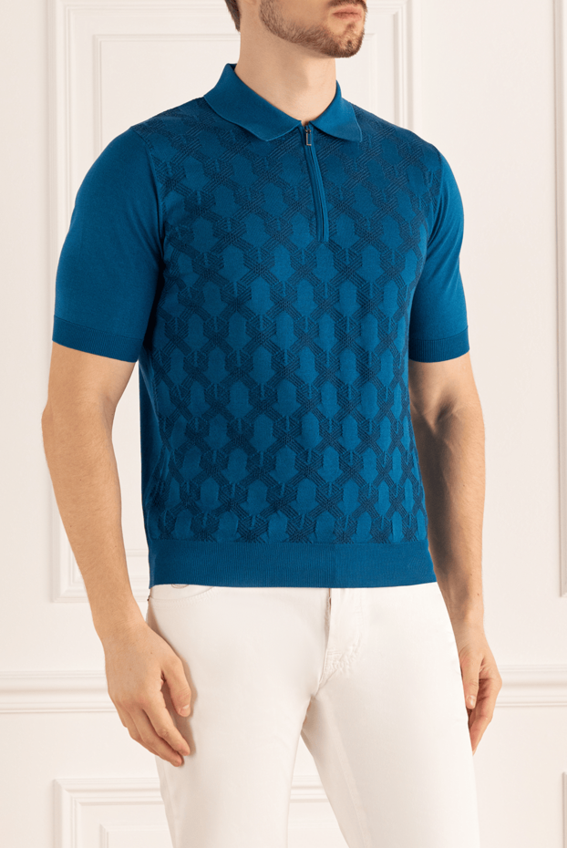 Zilli blue polo shirt with contrast geometric pattern for men 167418 - photo 3