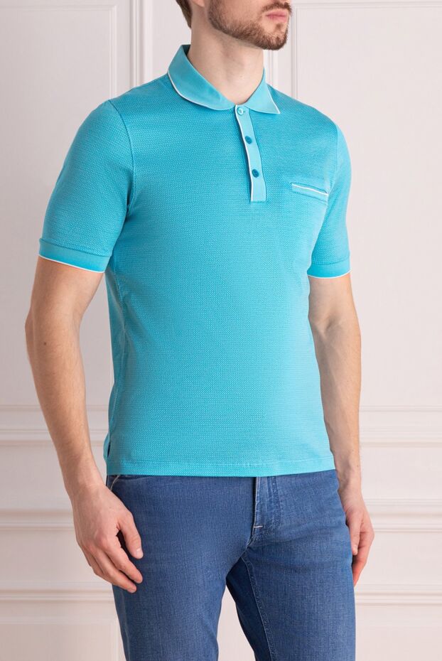 Zilli light blue cotton jacquard polo shirt with contrast trimming for men 167436 - photo 3