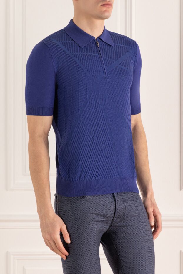 Zilli blue polo shirt with embossed abstract pattern for men 167440 - photo 3