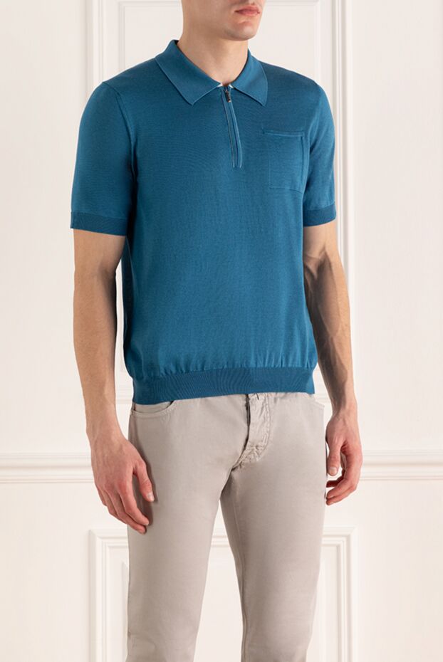 Zilli cotton blue polo shirt with zipper and chest pocket for men 167444 - photo 3