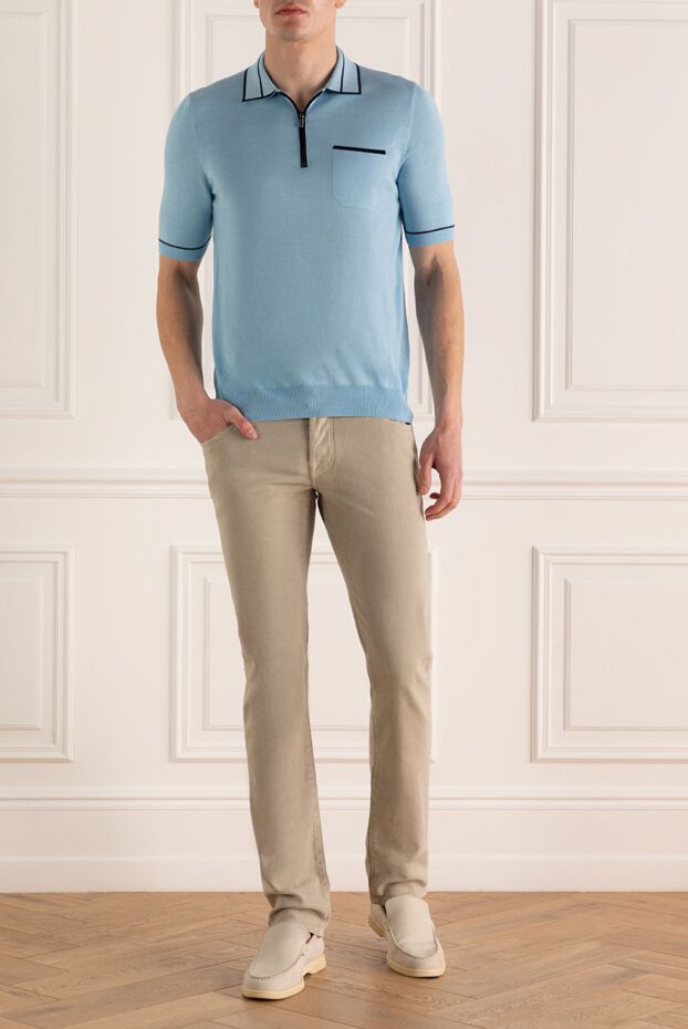 Zilli men's light blue polo shirt with zip and pocket 167447 - photo 2
