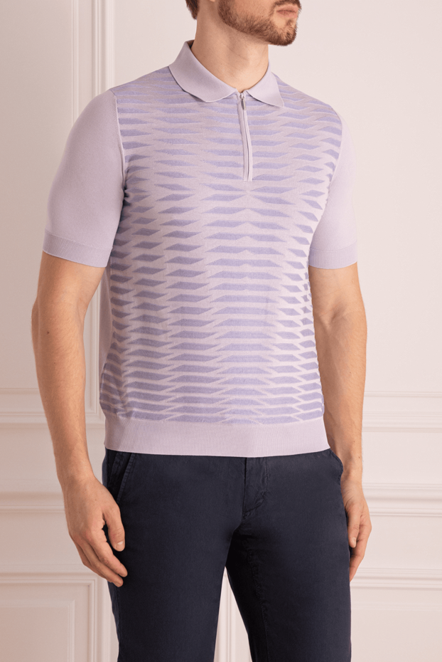 Zilli light blue polo shirt with structural contrast pattern for men 167452 - photo 3