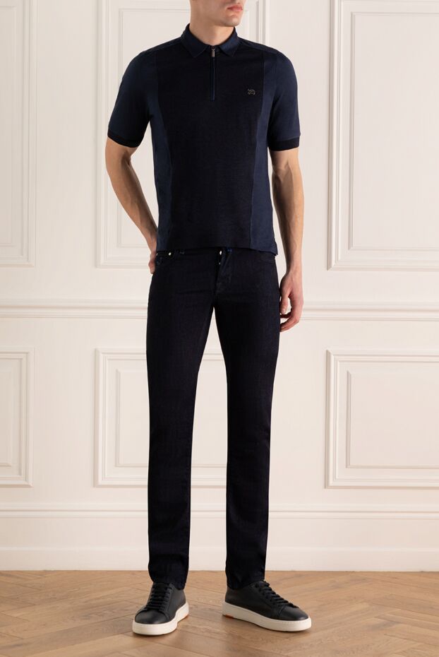 Zilli men's cotton and silk knit polo shirt with combined panels 167463 - photo 2