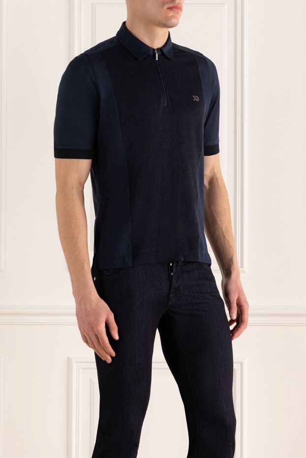 Zilli men's cotton and silk knit polo shirt with combined panels 167463 - photo 3