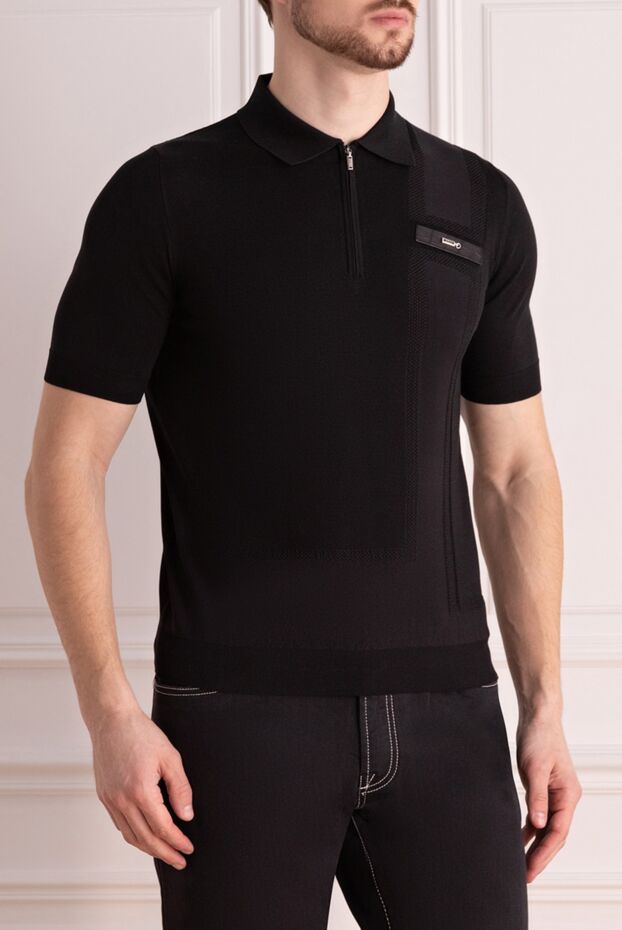 Zilli black polo shirt with crocodile leather and metallic logo for men 167464 - photo 3