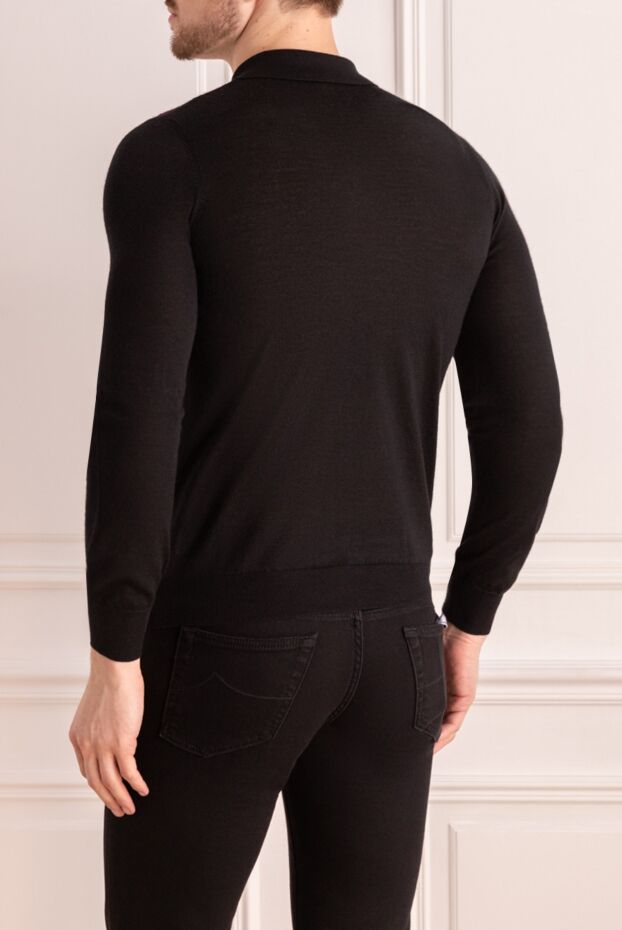 Zilli men's long sleeve black polo shirt with gradient checkered pattern 167472 - photo 3