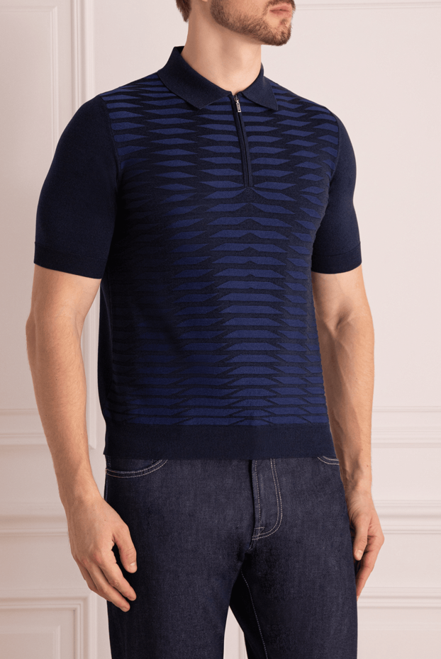 Zilli dark blue polo shirt with embossed wave pattern for men 167490 - photo 3