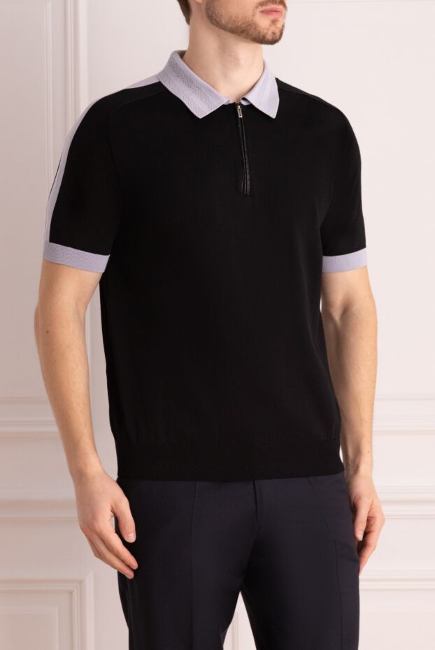 Zilli black polo shirt with contrast inserts and crocodile leather for men 167497 - photo 3