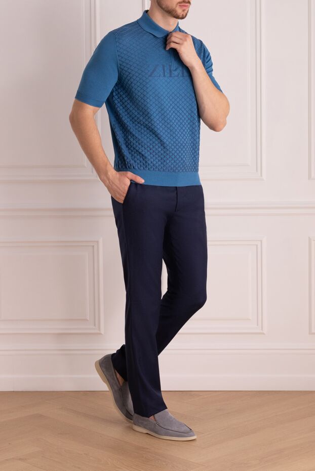 Zilli blue polo shirt with textured pattern and embroidered logo for men 167499 - photo 2