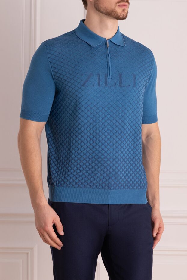 Zilli blue polo shirt with textured pattern and embroidered logo for men 167499 - photo 3