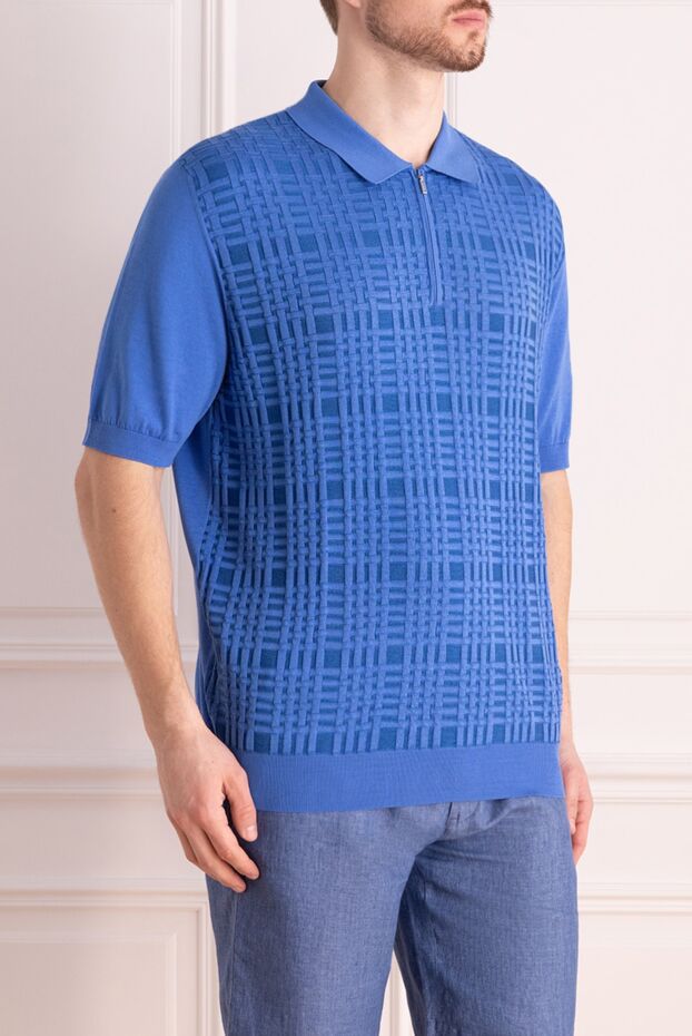 Zilli light blue polo shirt with geometric woven pattern for men 167501 - photo 3
