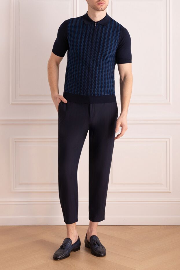 Zilli dark blue polo shirt with contrast structural pattern for men 167508 - photo 2