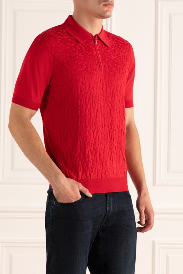 Zilli red men's polo shirt made of silk and cotton with a pattern 167522 - photo 3