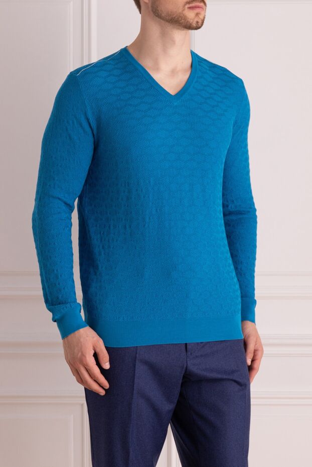Zilli patterned blue jumper with metal brand emblem on the back for men 167534 - photo 3
