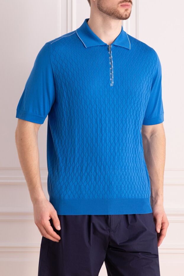 Zilli blue embossed polo shirt with crocodile leather for men 167541 - photo 3