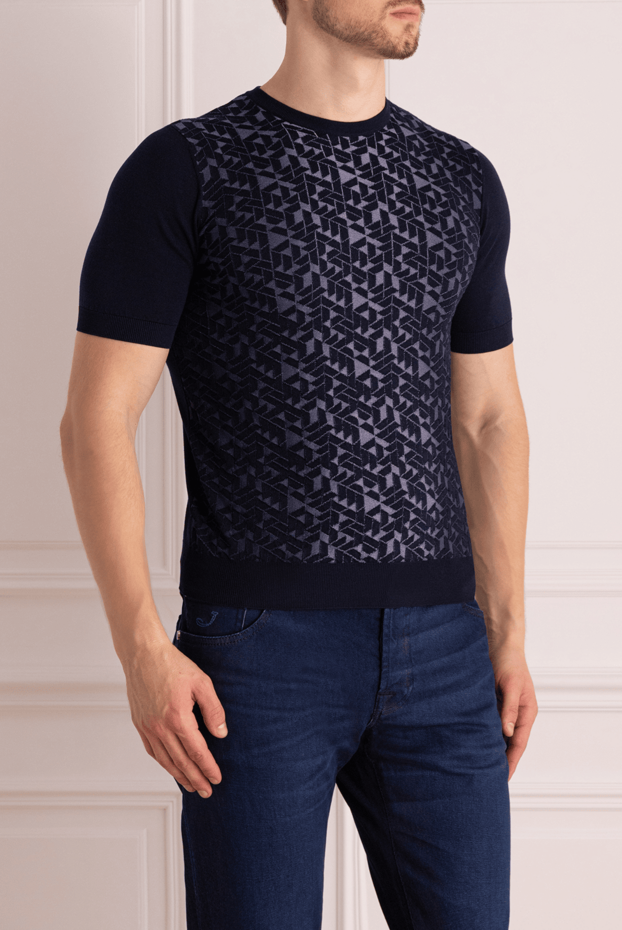 Zilli blue short-sleeve jumper with a geometric pattern for men 167546 - photo 3