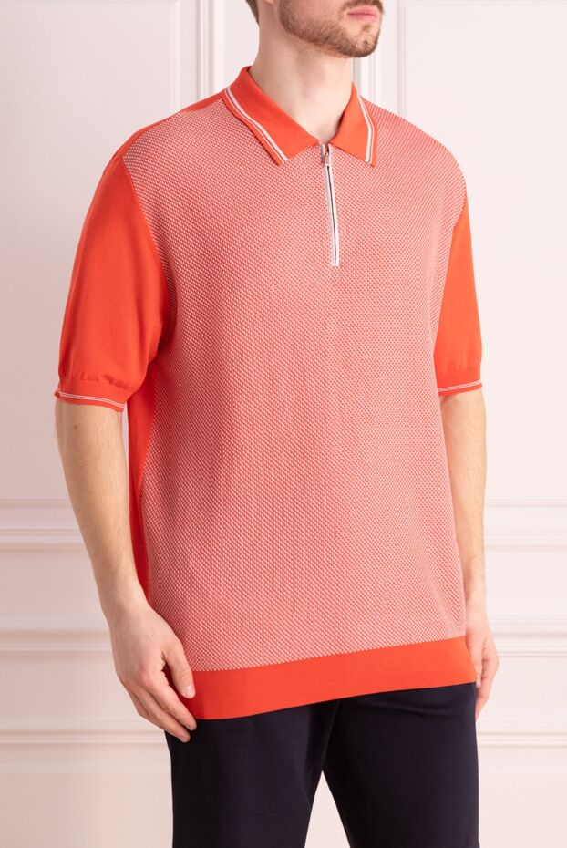 Zilli orange polo shirt with contrast pattern insert and crocodile leather for men 167549 - photo 3