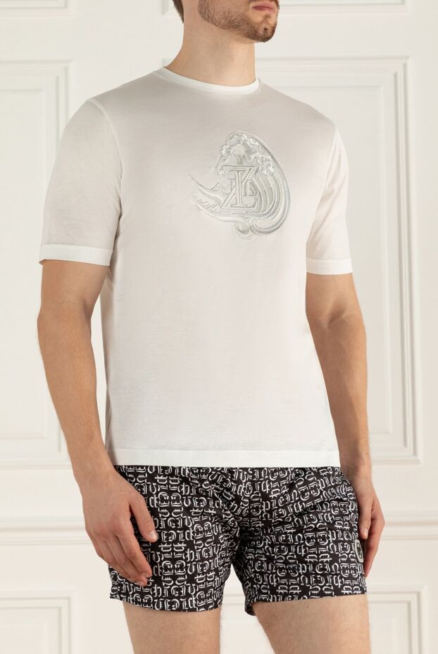 Zilli men's white t-shirt with embossed wave embroidery and brand initials 167551 - photo 3