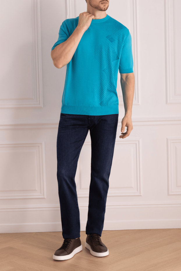 Zilli man short sleeve jumper in silk and cotton blue for men buy with prices and photos 167561 - photo 2