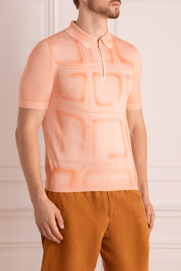 Zilli men's polo shirt with zipper, peach, made of silk and viscose 167564 - photo 3