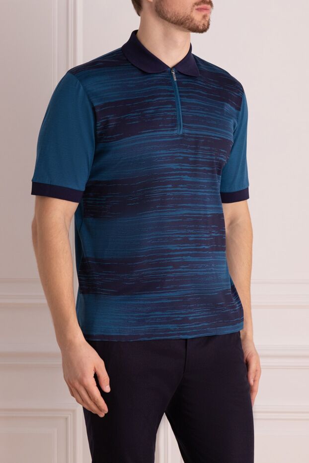 Zilli blue polo shirt with contrast pattern made of cotton and silk for men 167582 - photo 3