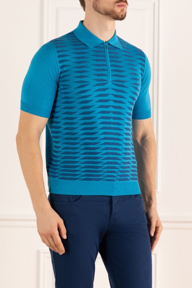 Zilli blue polo shirt with embossed wave-like pattern for men 167583 - photo 3