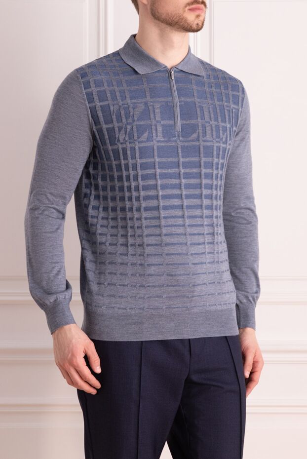 Zilli men's long sleeve grey embossed polo shirt with pattern and logo 167584 - photo 3