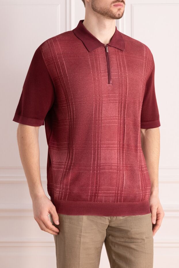 Zilli burgundy polo shirt with textured check pattern for men 167589 - photo 3