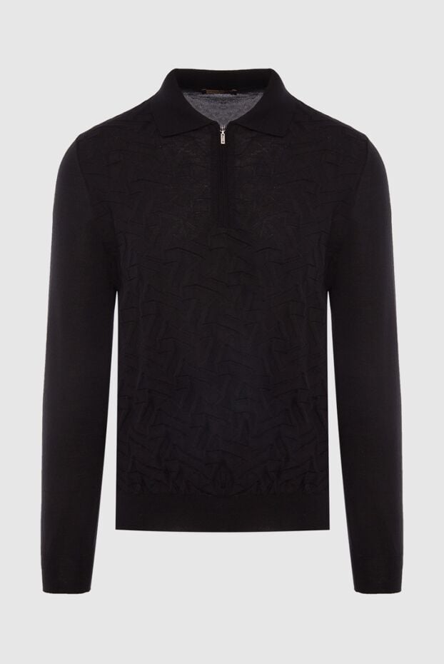 Zilli men's long sleeve black polo shirt with geometric textured knit pattern 167591 - photo 1