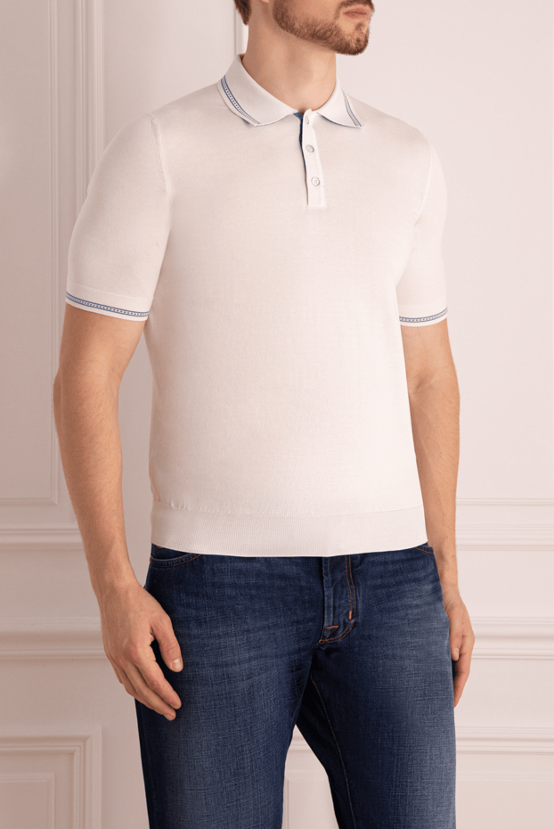 Zilli men's white polo shirt with contrasting crocodile skin inserts and smooth texture 167603 - photo 3
