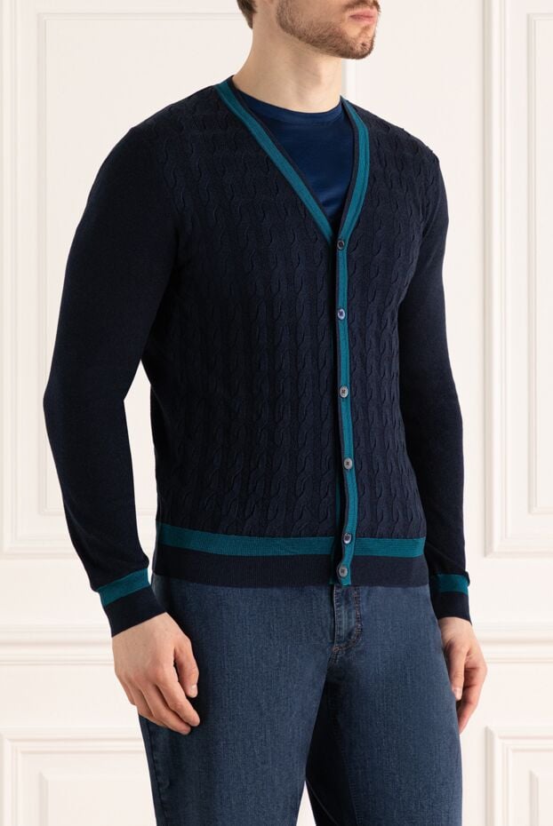 Zilli mens dark blue textured cardigan with v-neck and buttons 167619 - photo 3