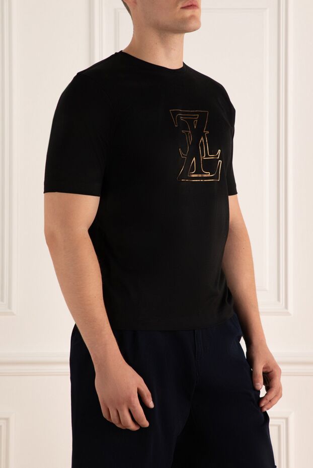 Zilli black cotton t-shirt with striking logo in gold tone 167620 - photo 3