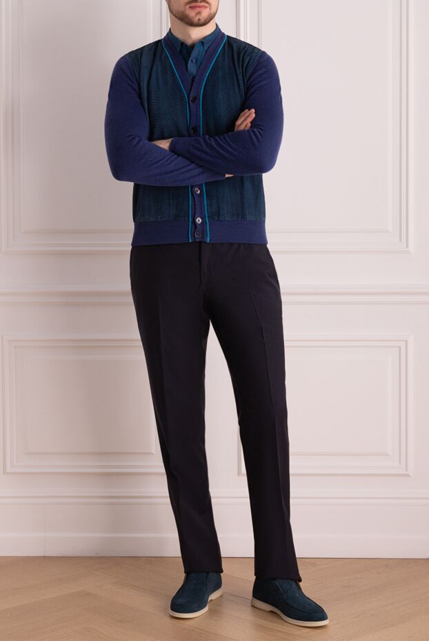 Zilli men's knitted cardigan dark blue with contrast trim 167621 - photo 2