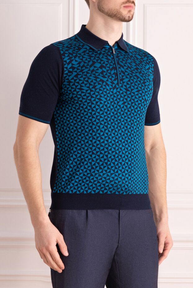 Zilli dark blue polo shirt with contrasting geometric print for men 167623 - photo 3