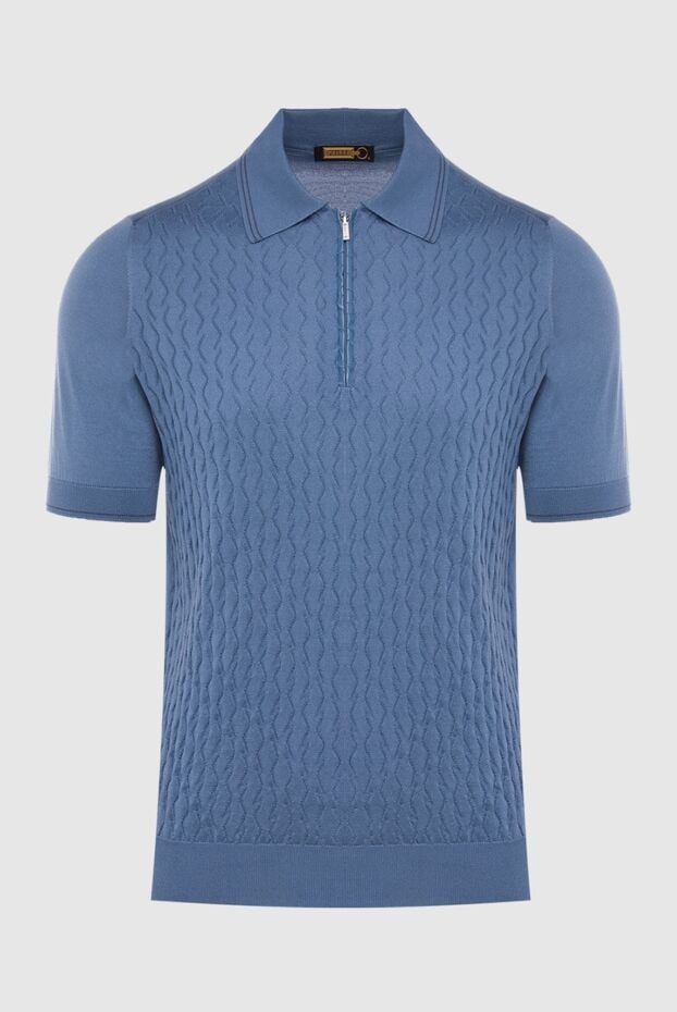 Zilli light blue embossed silk polo shirt with crocodile leather for men 167626 - photo 1