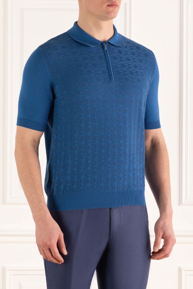 Zilli blue embossed polo shirt with zipper for men 167637 - photo 3