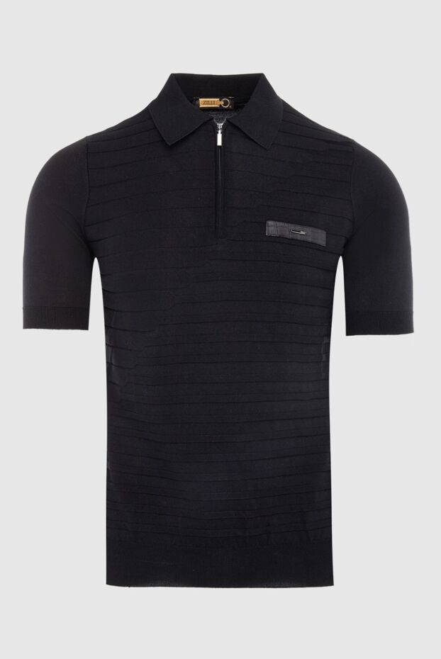 Zilli black polo shirt with crocodile leather insert for men 167648 - photo 1