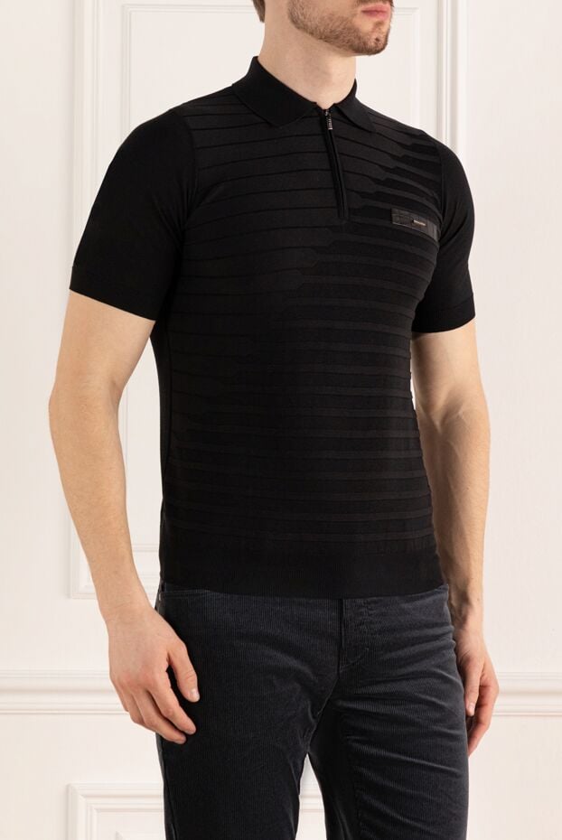 Zilli black polo shirt with crocodile leather insert for men 167648 - photo 3