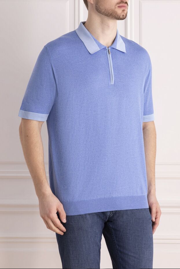 Zilli melange light blue polo shirt with contrast trim for men 167672 - photo 3