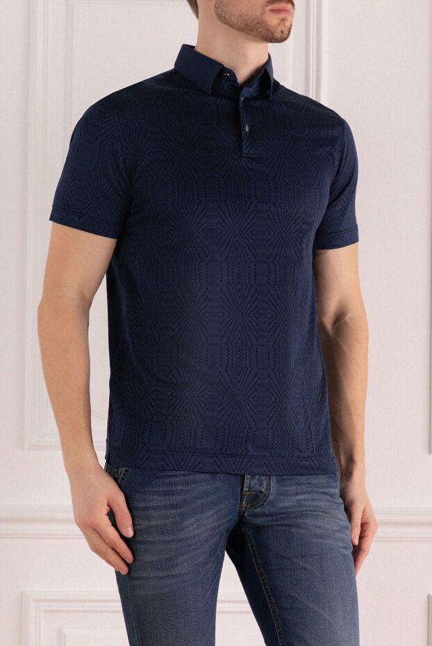 Zilli blue cotton polo shirt with textured pattern for men 167686 - photo 3